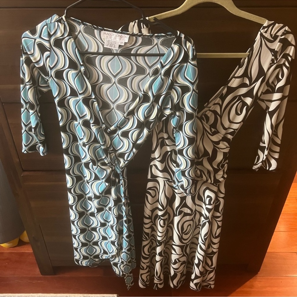 Stylish Wrap Dresses in Blue and Black Patterns